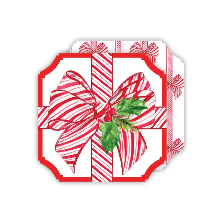 Red/White Striped Bow with Holly