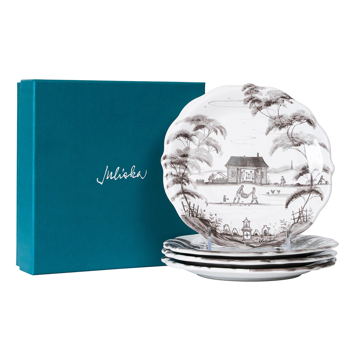 Country Estate Party Plate Assorted Set/4 - Flint Grey, styled table setting view
