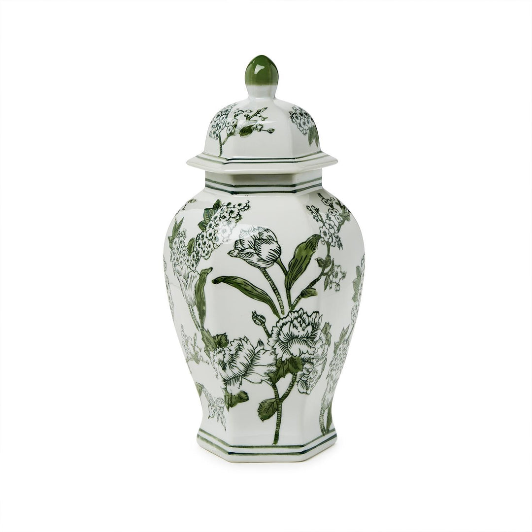 Primrose and Lotus Chinoiserie Hexagonal Jar - 14"