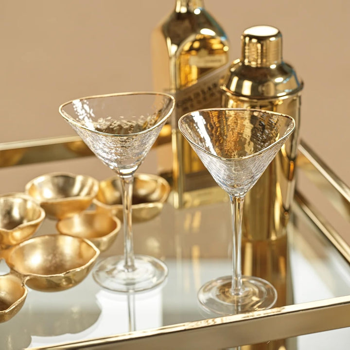 Aperitivo Gold Rim Triangular Martini Glass S/2