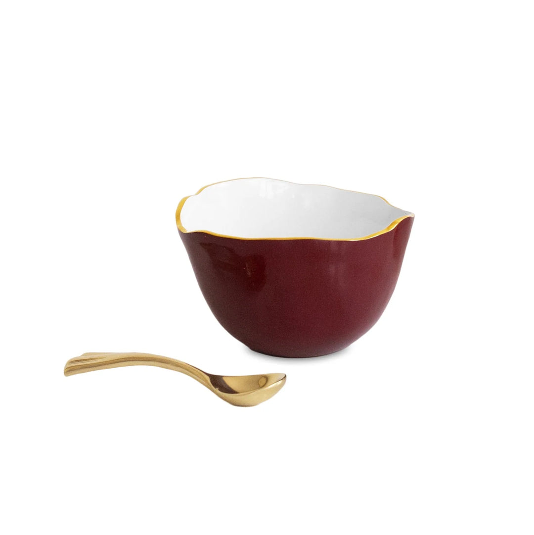 Encanto Osaka Small Bowl w/ Spoon-Bordeaux/White
