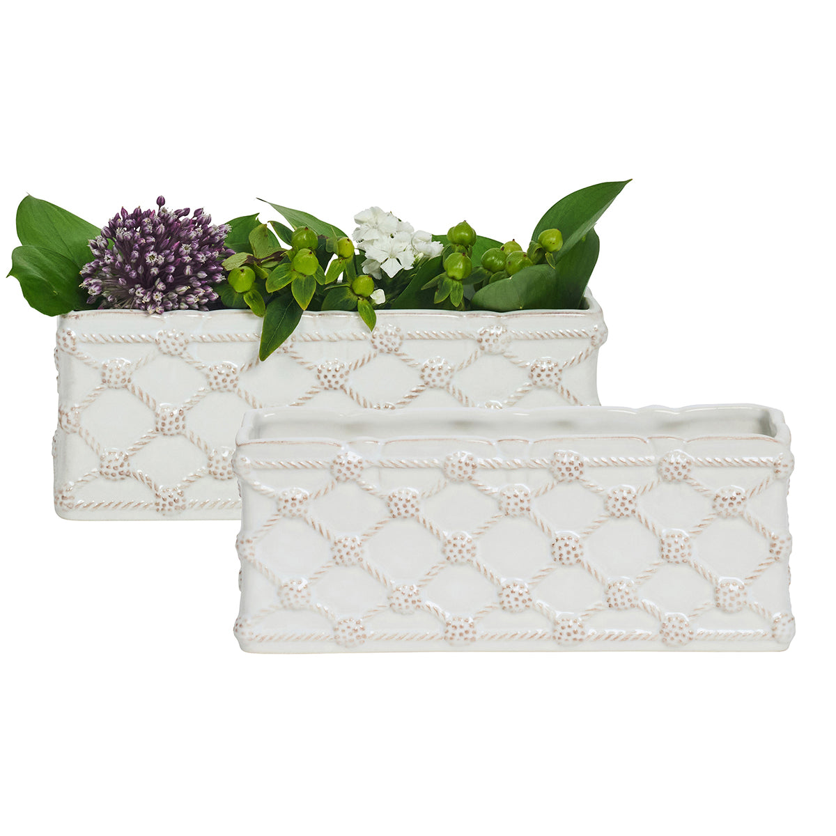 Berry & Thread Petite Parterre Garden 8" Planter Set/2 - Whitewash, styled table setting view