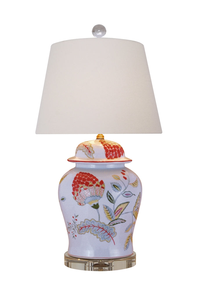 Rust/Aqua Floral Lamp 28"