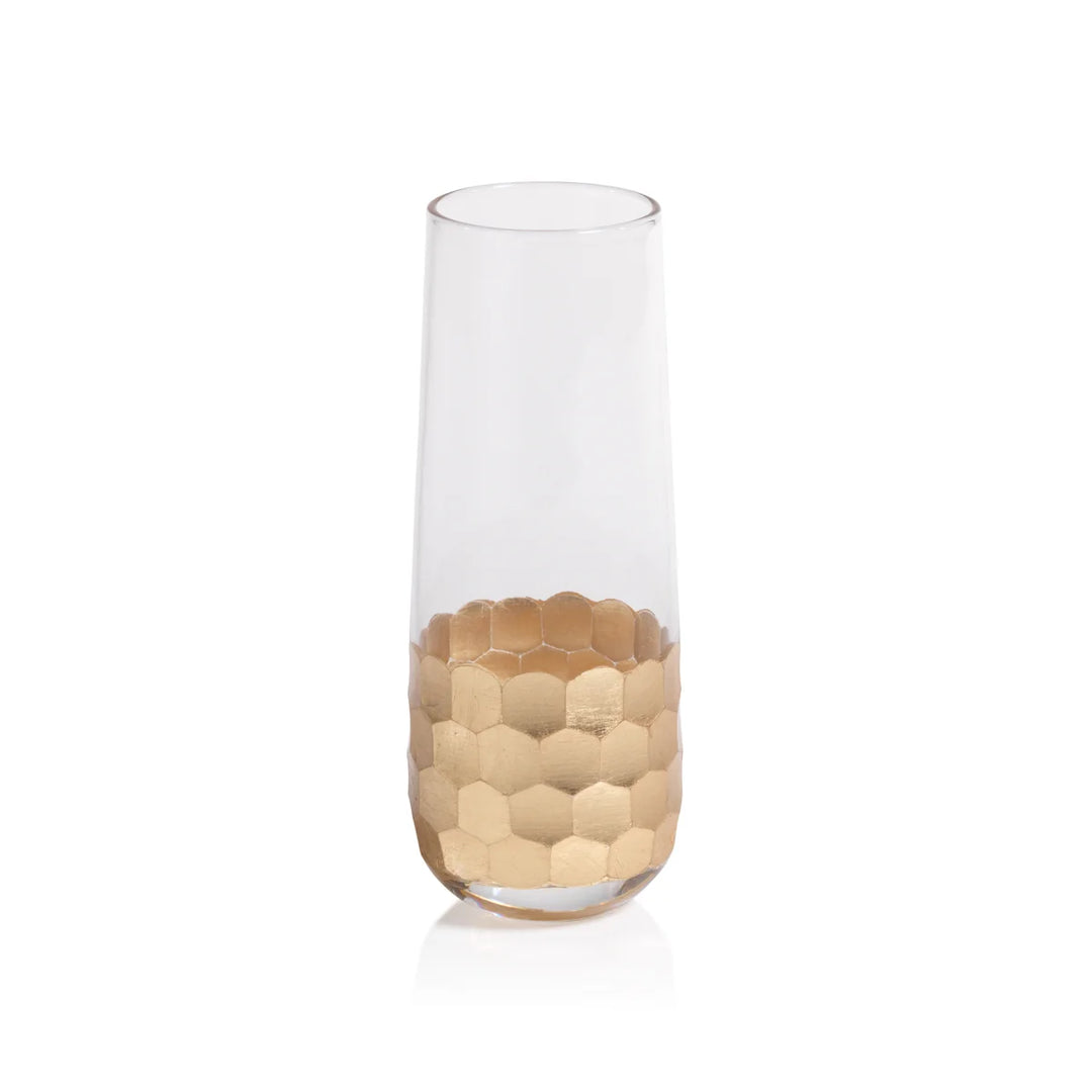 Fez Cut Stemless Gold Champagne Flute S/2