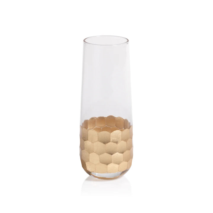 Fez Cut Stemless Gold Champagne Flute S/2