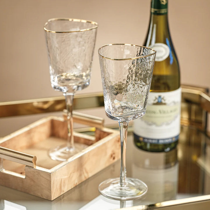 Aperitivo Gold Rim Triangular Wine Glass  S/2