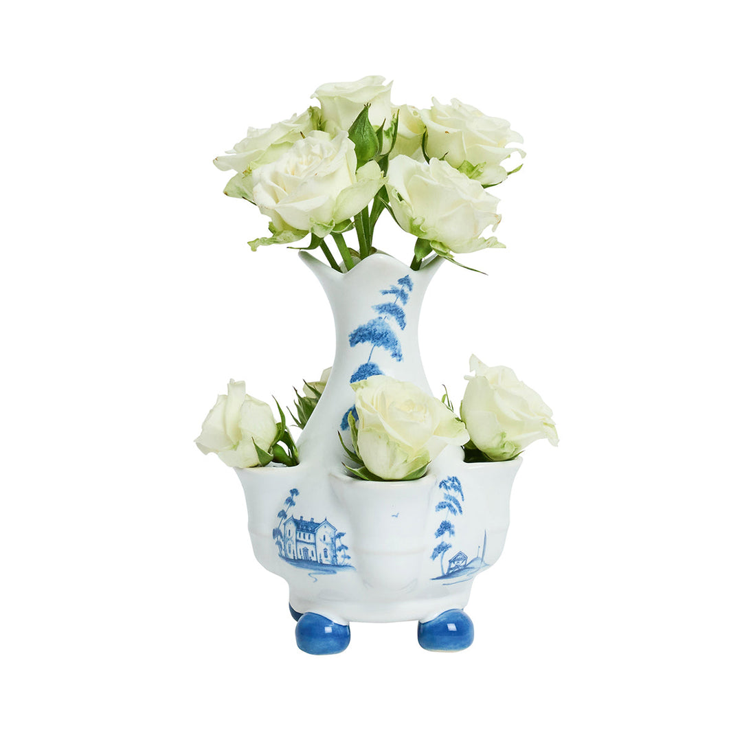 Country Estate 6" Tulipiere Vase - Delft Blue - styled table setting view