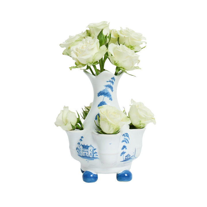 Country Estate 6" Tulipiere Vase - Delft Blue - styled table setting view