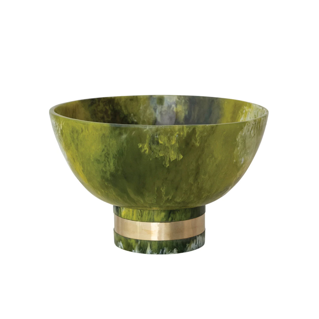 Marbled Resin Footed Bowl Green/Gold
