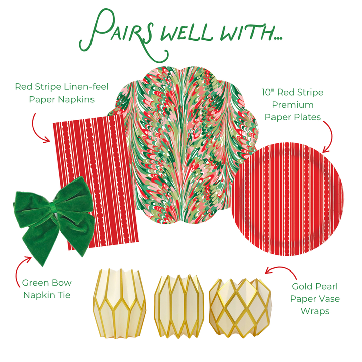 Christmas Marble Scalloped Paper Placemats | Set of 24