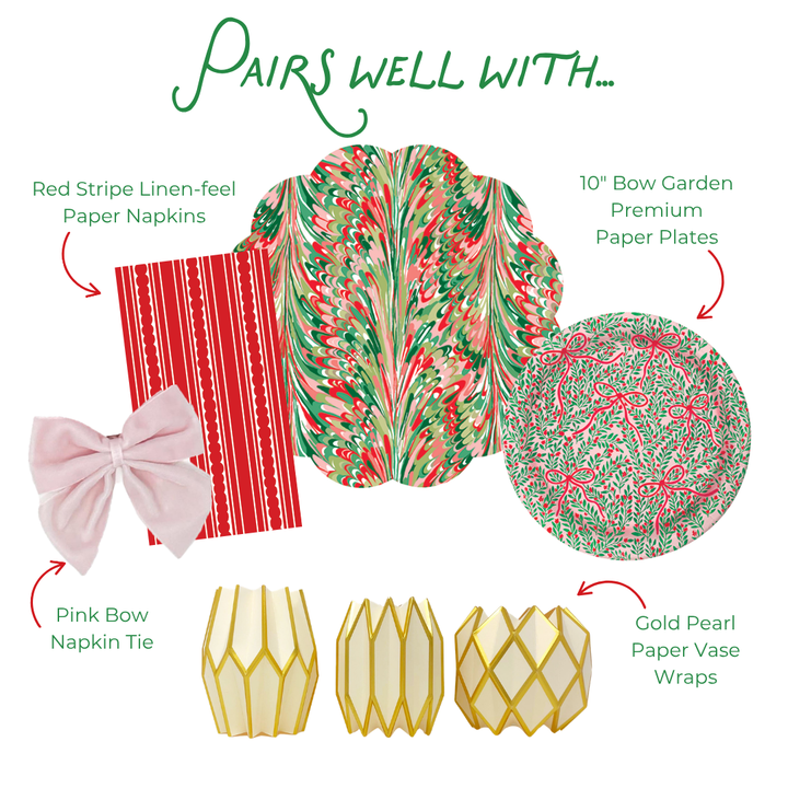 Christmas Marble Scalloped Paper Placemats | Set of 24