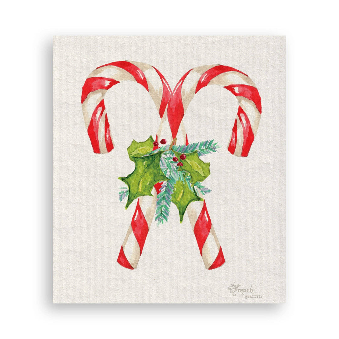 Candy Canes with Greens: Dishtowel / -