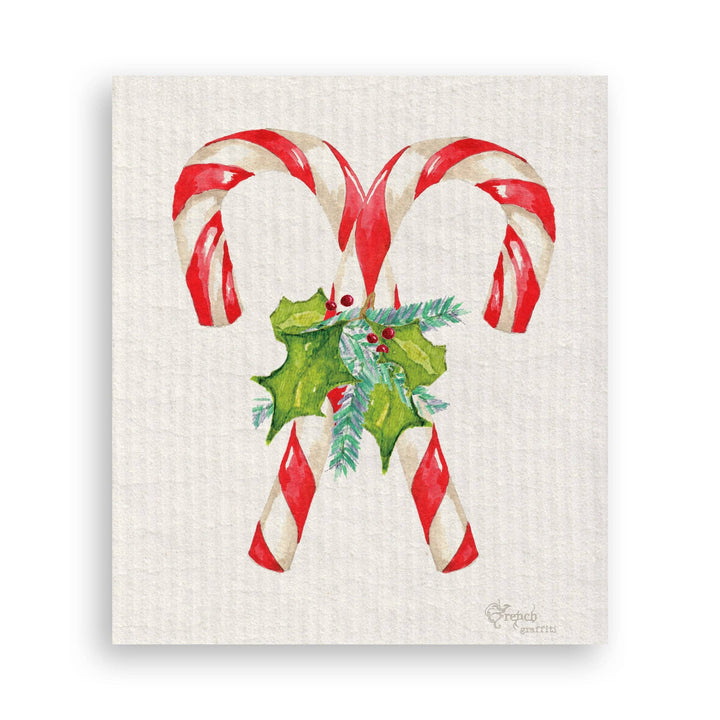 Candy Canes with Greens: Dishtowel / -