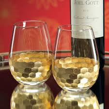 Fez Cut Stemless Gold Wine Glass S/2